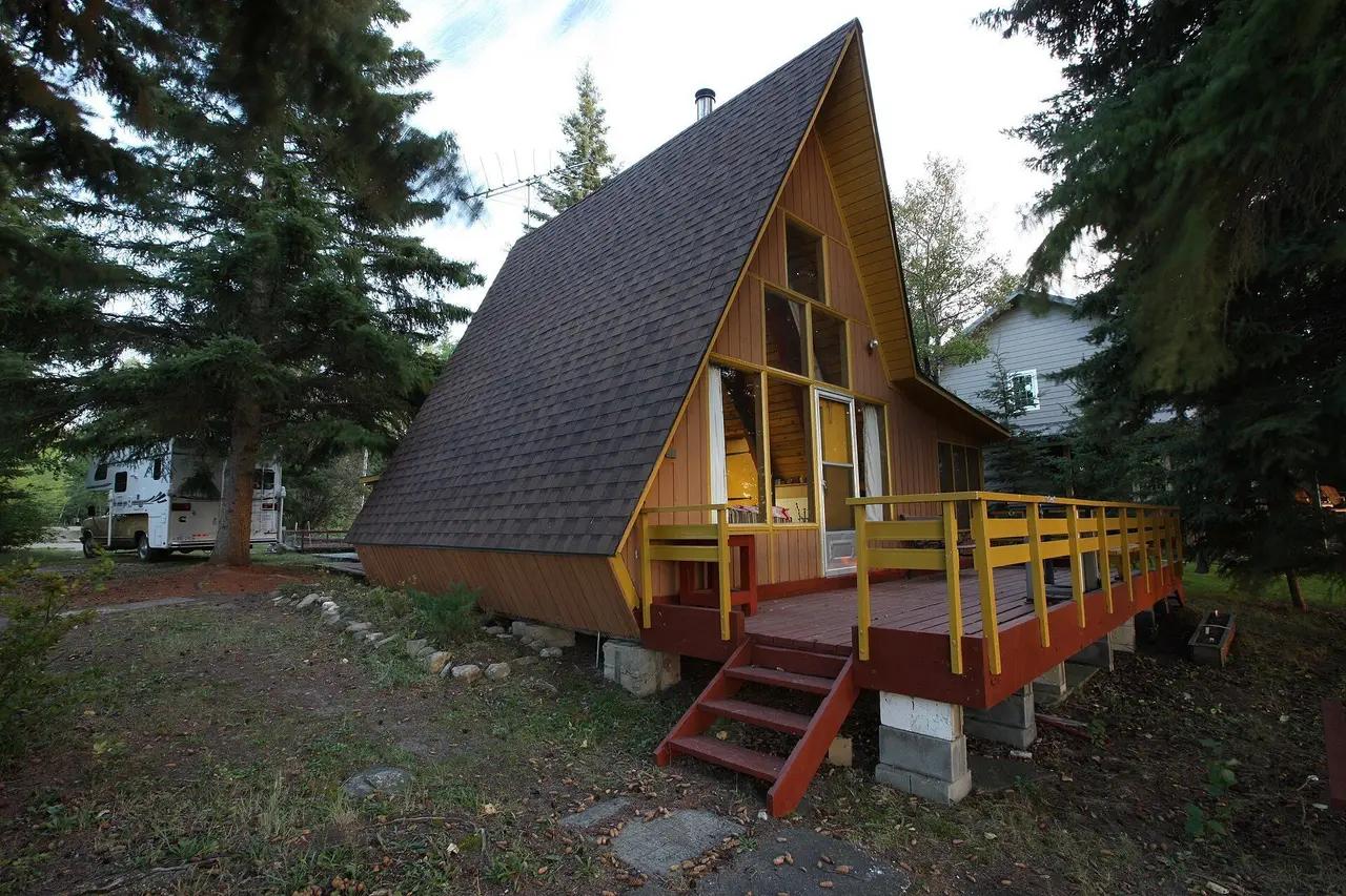 A-frame cabin among the spruce trees, 2012